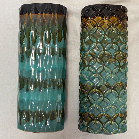 Kirkland's Tall Ceramic Decorative Vases Set Of 2 - Teal & Brown Gradient - Picture 1 of 10